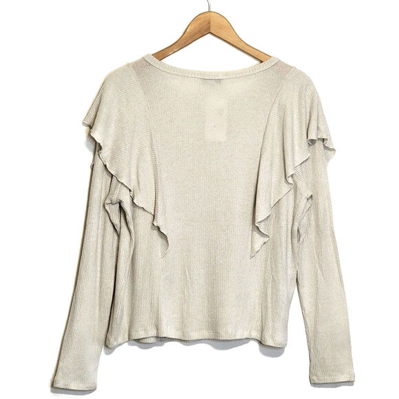 Allison Joy Evereve Nora Ruffle Top Scoop Neck Long Sleeve Ivory Cream Size L - Picture 6 of 11